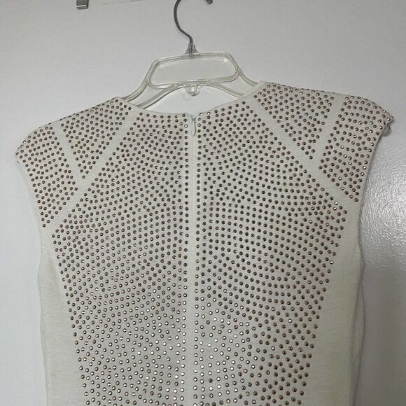 REBECCA TAYLOR Nailhead Rose gold Pink Studded Ivory Sheath Dress Sz Small $495 - Picture 5 of 7